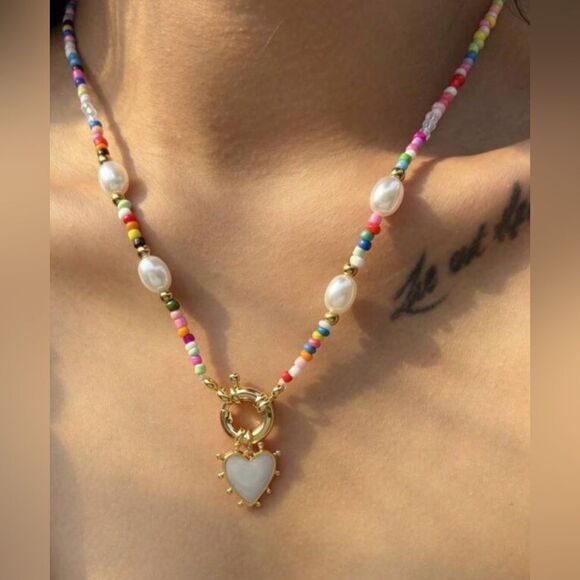 Beaded heart necklace N1019 - Picture 2 of 5